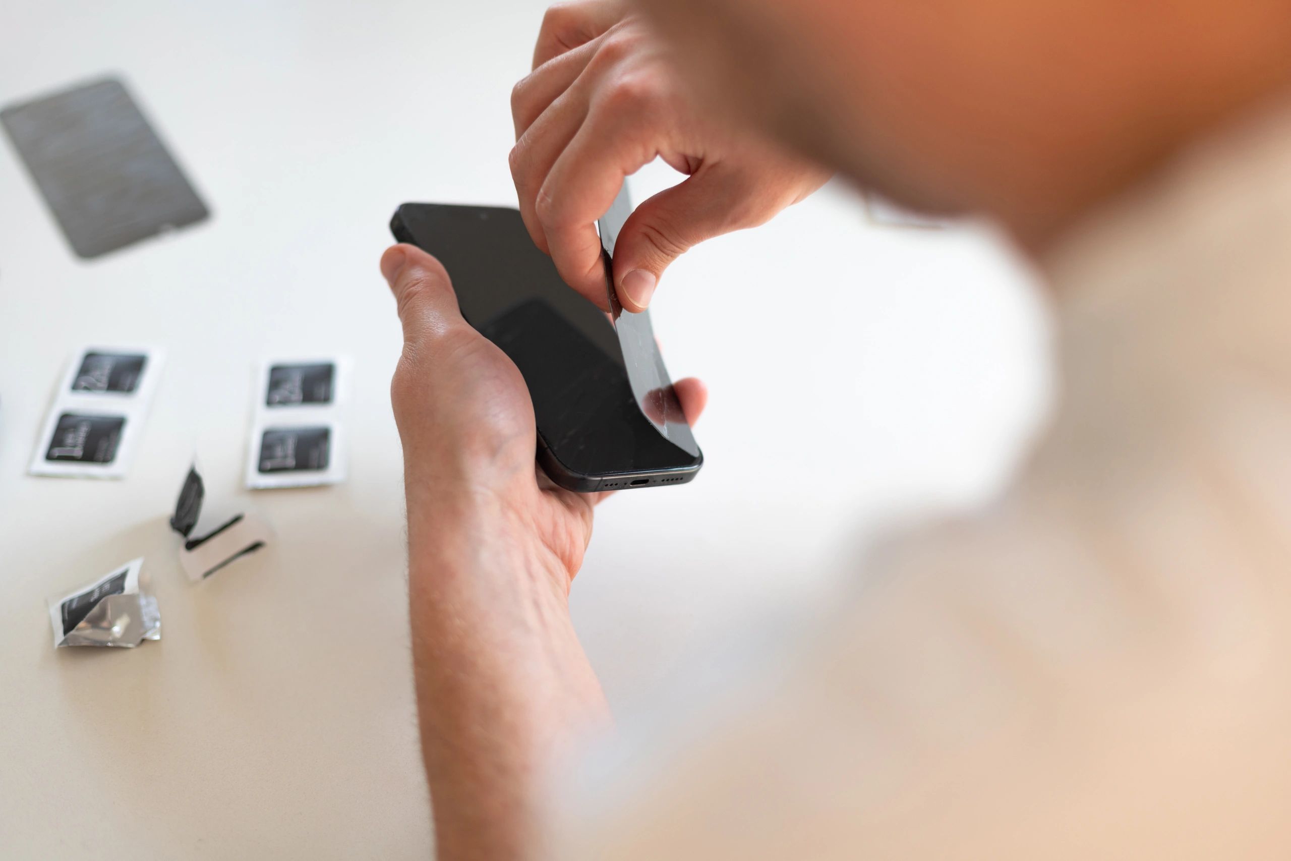Close-up smartphone screen repair